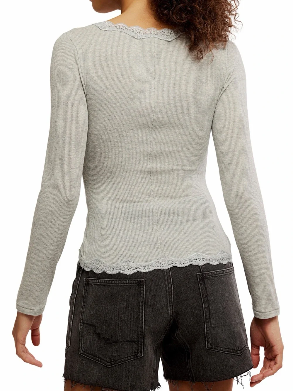 Free People Big Love Lace Trim Knit Button-Up Top